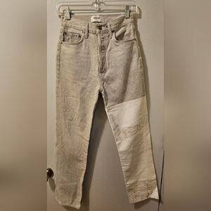 AGOLDE Pieced '90s High-Rise Leather & Denim Straight-Leg Jeans Women's Size 25